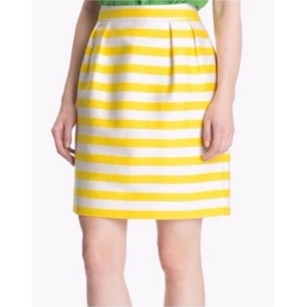 Kate Spade Barry yellow white Striped 18 In Silk Blend Mini Skirt Size 4 EUC‎